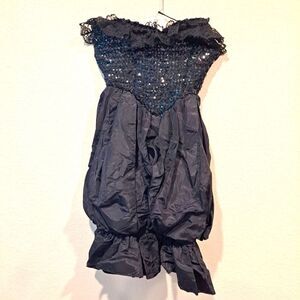 Vintage Loralie made in USA black sequin lace strapless 80s dress puffy sz 10